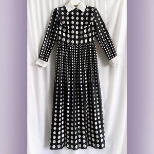 Vintage style maxi dress, black with white polka dots. Size S/M. high waist